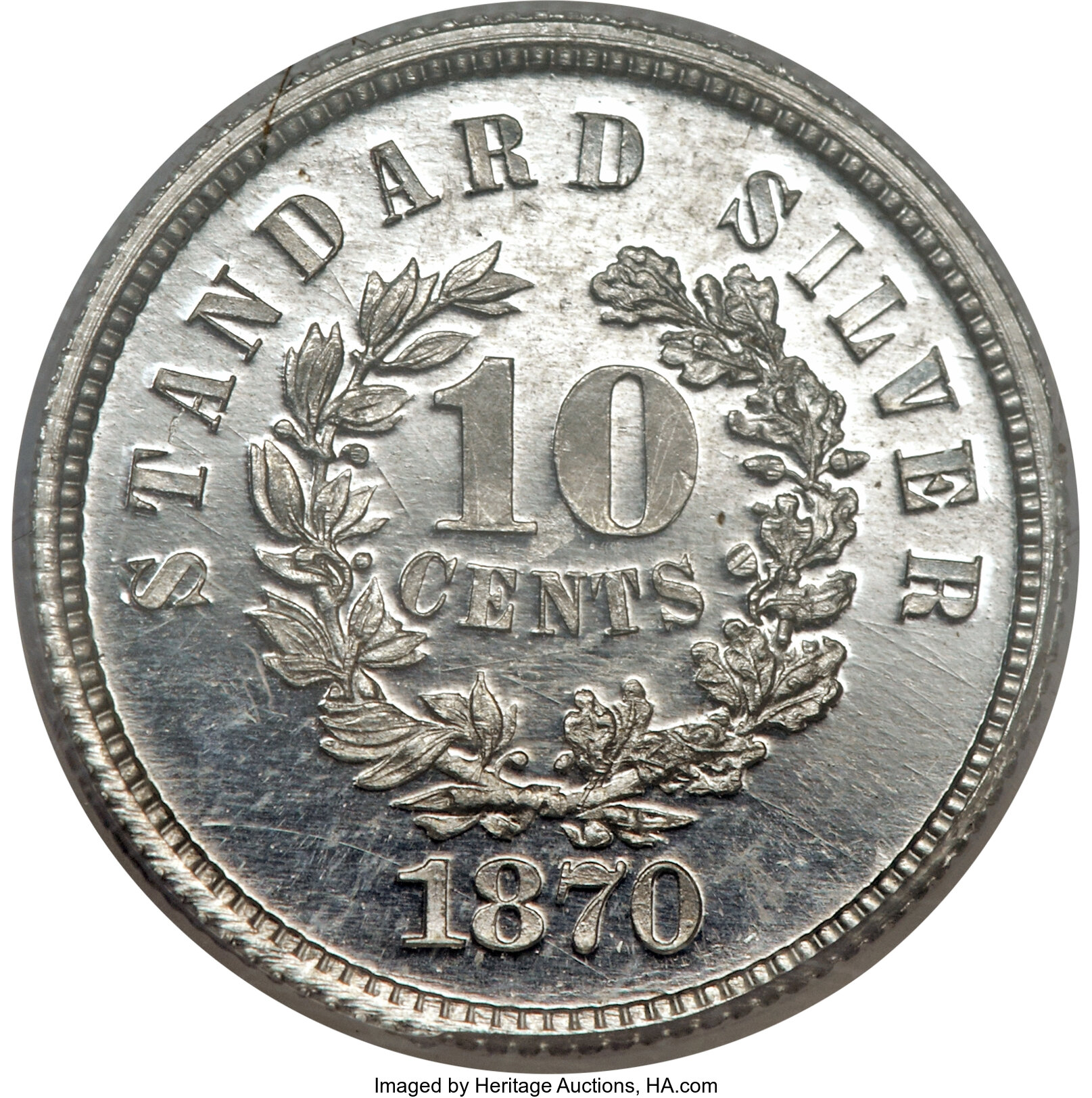 image for: 1870 10 Standard Silver Dime, Judd-859, Pollock-940, High R.7, PR66 Cameo PCGS. CAC....