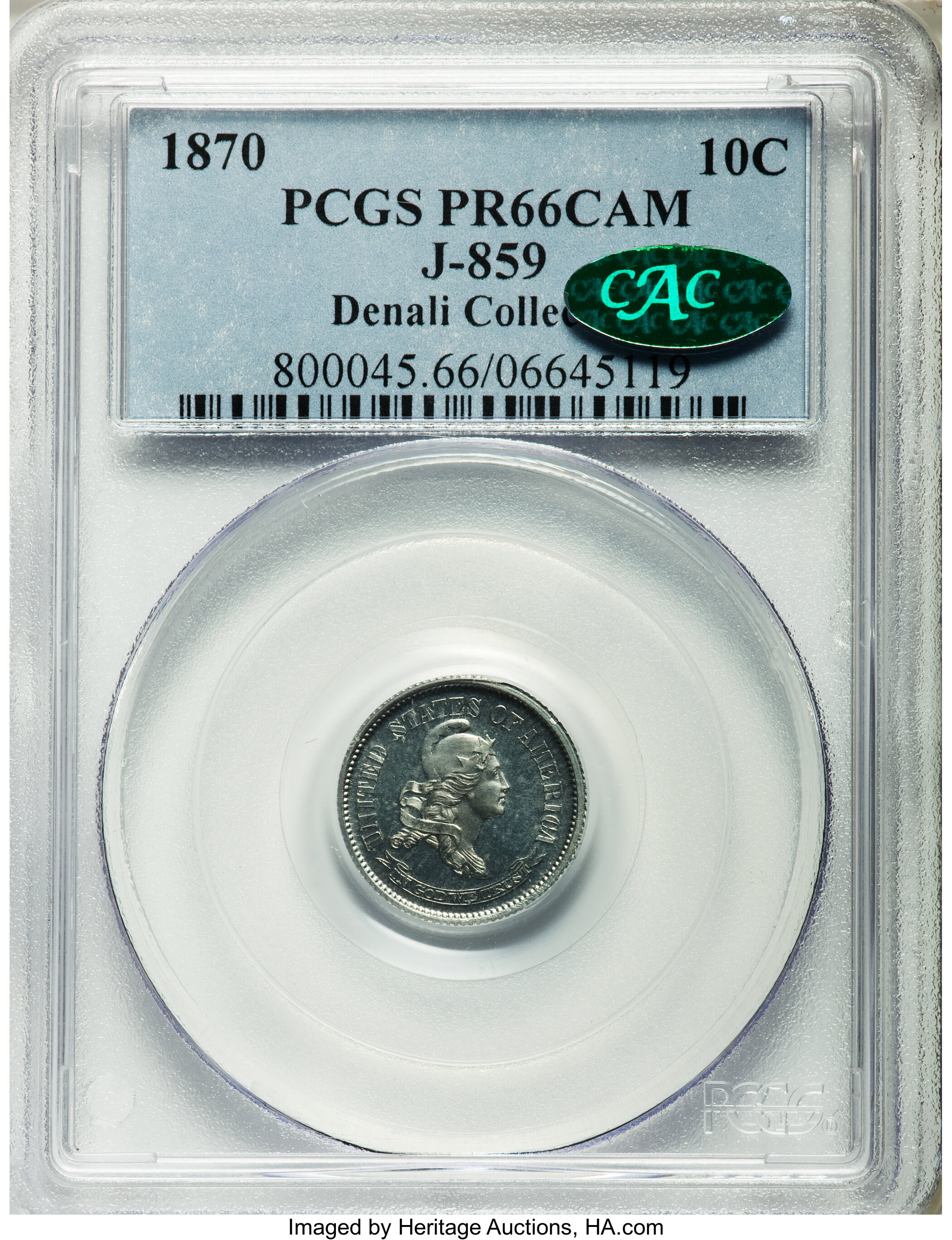 image for: 1870 10 Standard Silver Dime, Judd-859, Pollock-940, High R.7, PR66 Cameo PCGS. CAC....