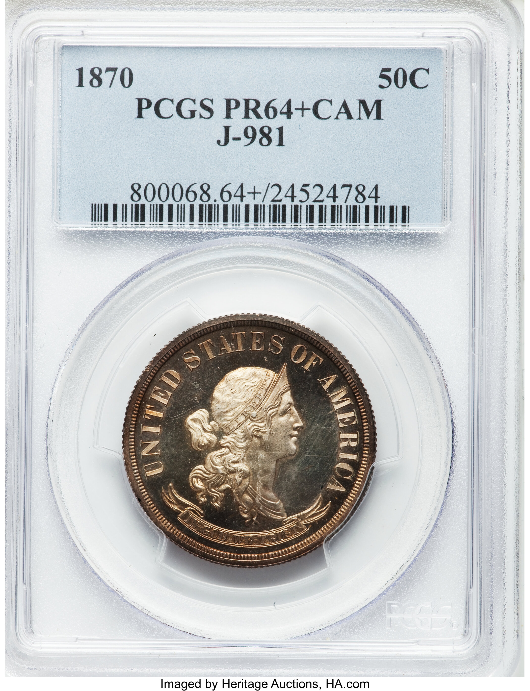 image for: 1870 50C Standard Silver Half Dollar, Judd-981, Pollock-1101, High R.6, PR64+ Cameo PCGS....