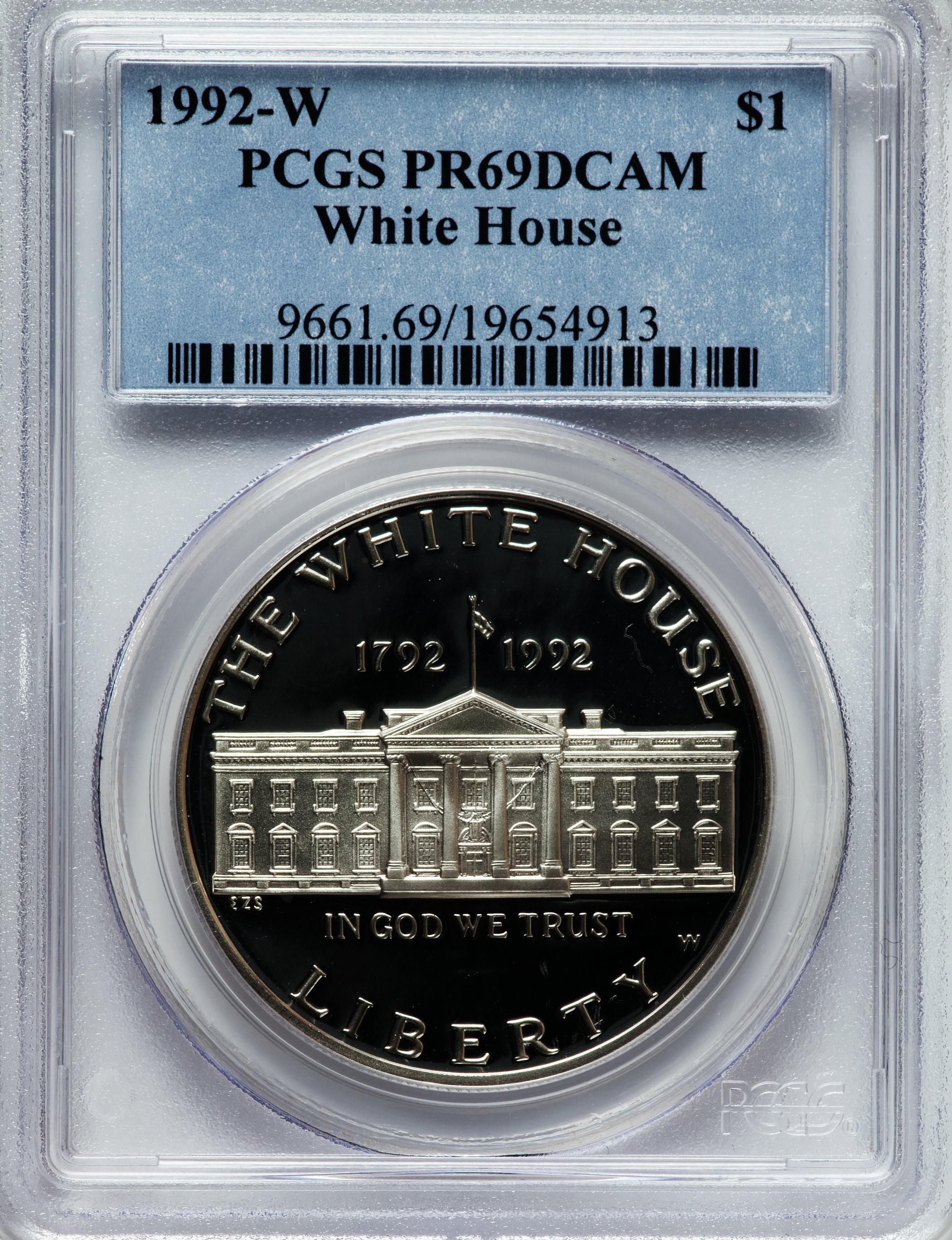 1992-W $1 White House Silver Dollar PR69 Deep Cameo PCGS. PCGS Population (2465/102). NGC Census: (2653/58). Mintage: 375,8...