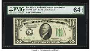 image for: Fr. 2009-K $10 1934D Federal Reserve Note. PMG Choice Uncirculated 64 EPQ....