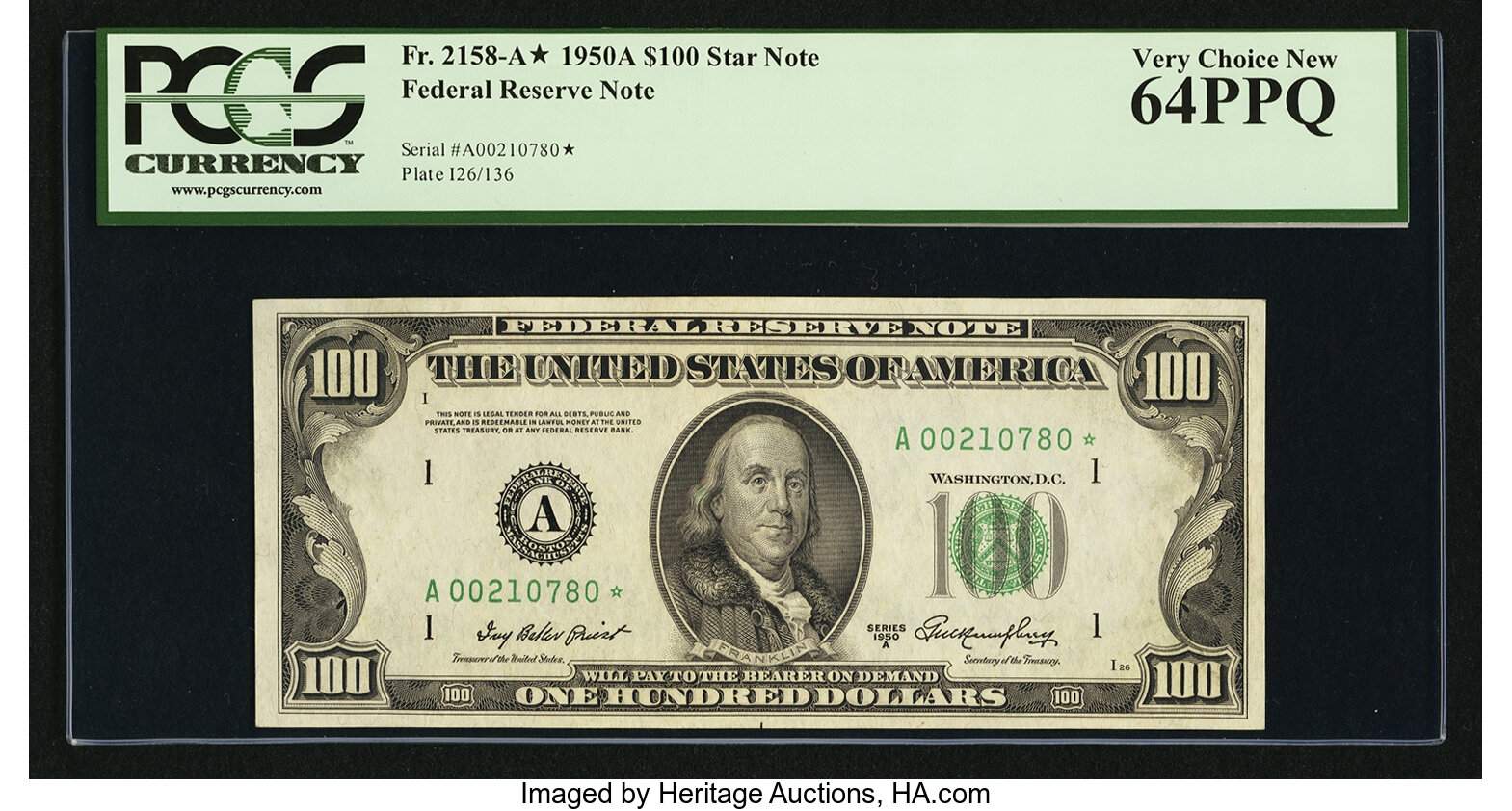 image for: Fr. 2158-A* $100 1950A Federal Reserve Note. PCGS Very Choice New 64PPQ....
