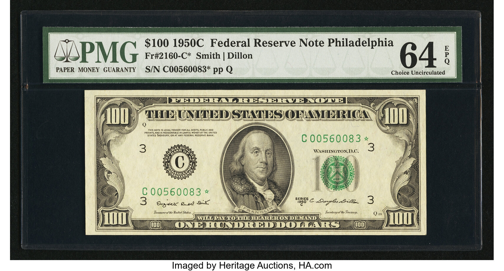 image for: Fr. 2160-C* $100 1950C Federal Reserve Note. PMG Choice Uncirculated 64 EPQ....