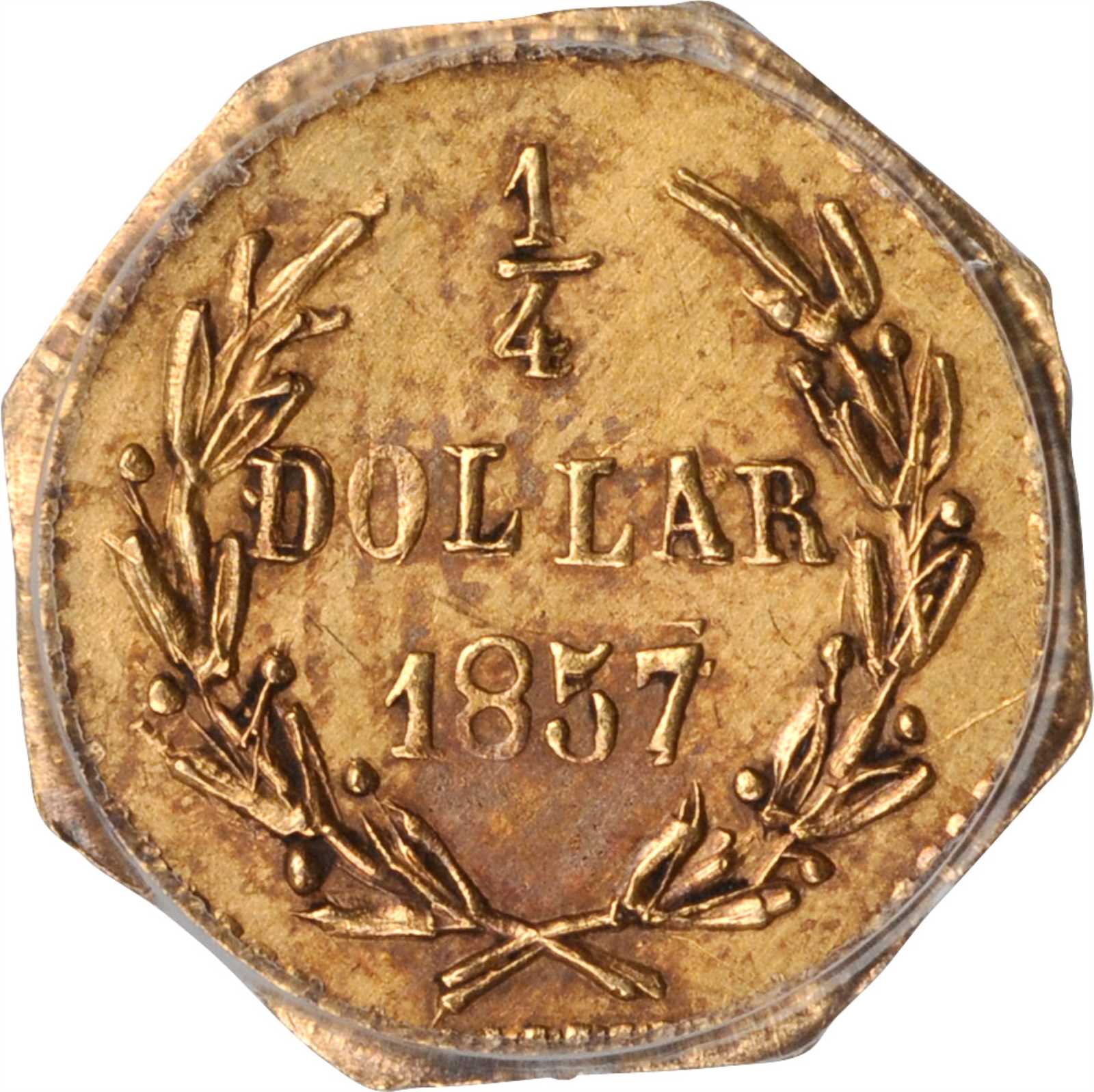 image for: 1857 Octagonal 25 Cents. BG-1301. Rarity-3. Liberty Head. AU Details--Cleaning (PCGS).