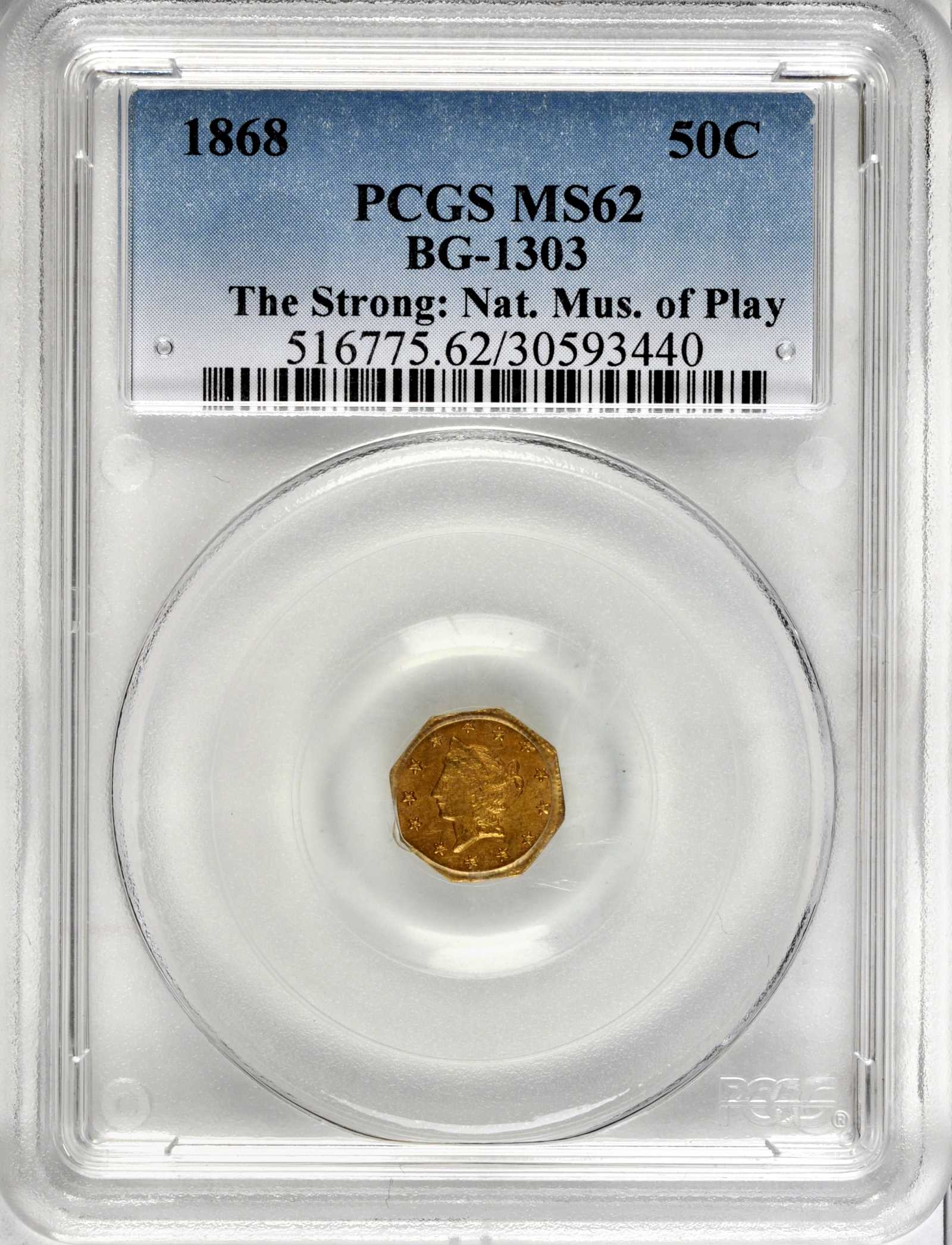 image for: 1868 Octagonal 50 Cents. BG-1303. Rarity-4. Liberty Head. MS-62 (PCGS).