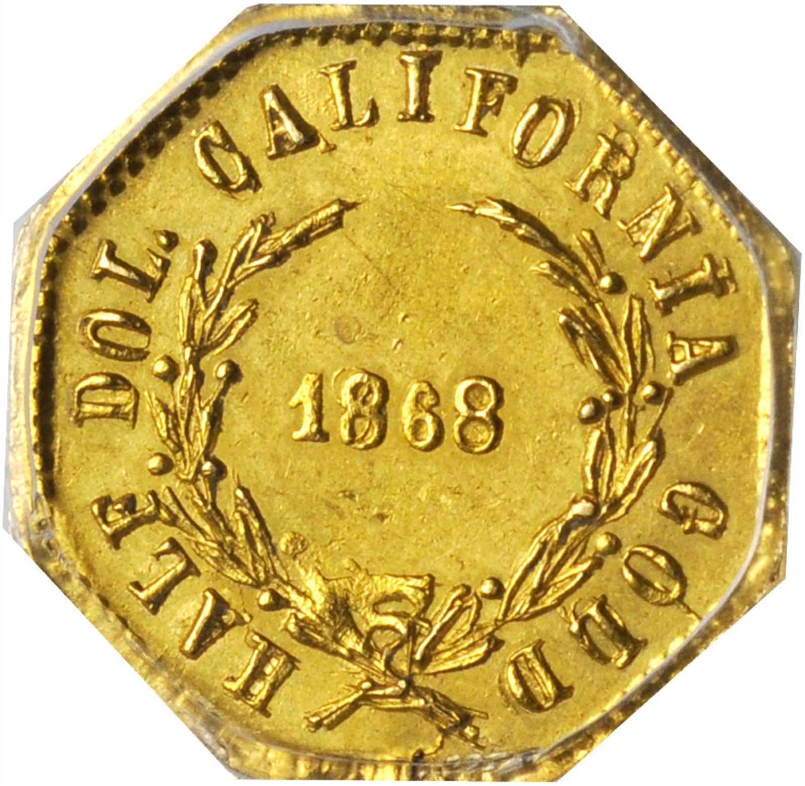 image for: 1868 Octagonal 50 Cents. BG-1303. Rarity-4. Liberty Head. AU-58 (PCGS).