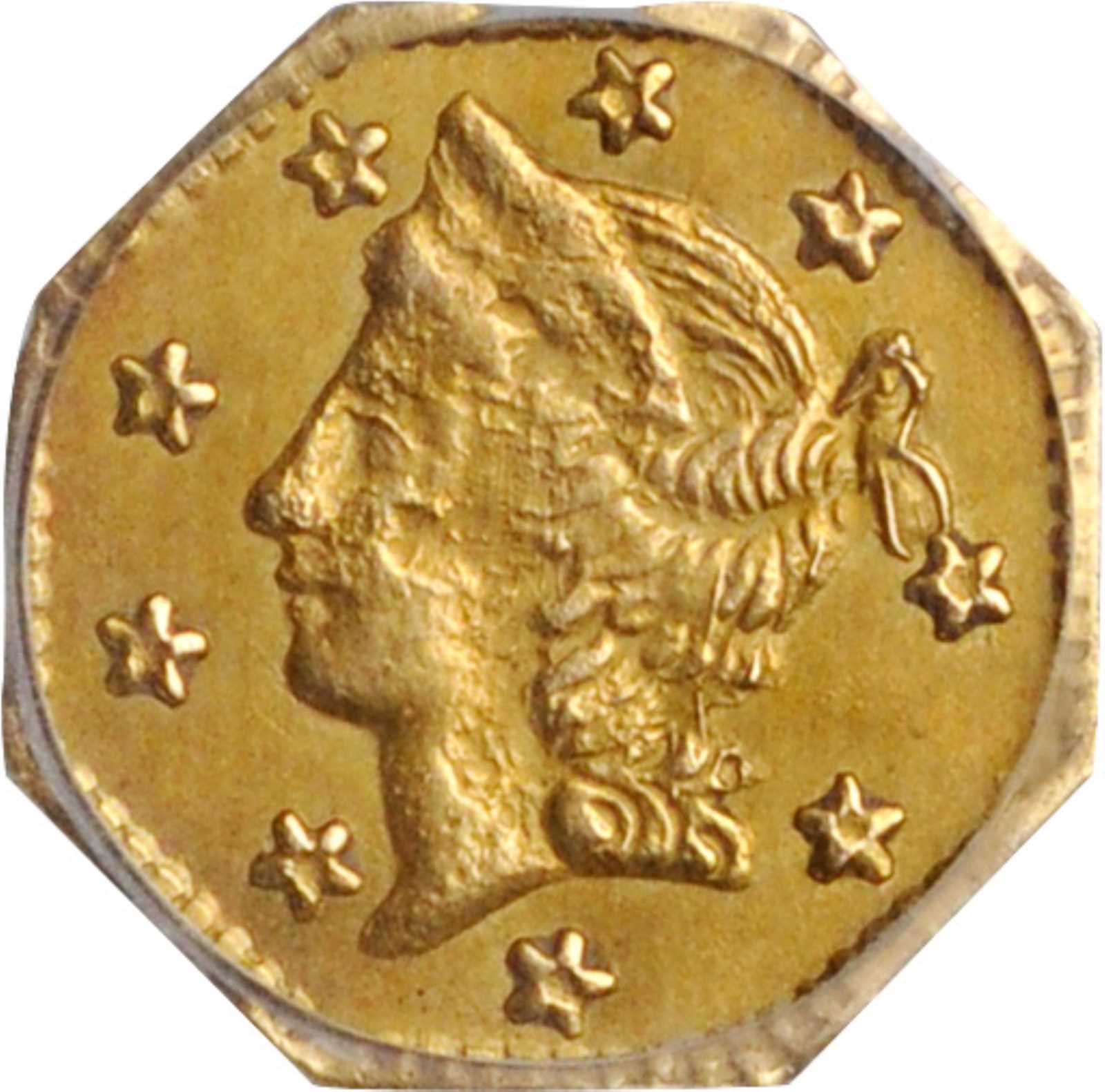 image for: 1857 Octagonal 25 Cents. BG-1301. Rarity-3. Liberty Head. MS-62 (PCGS).