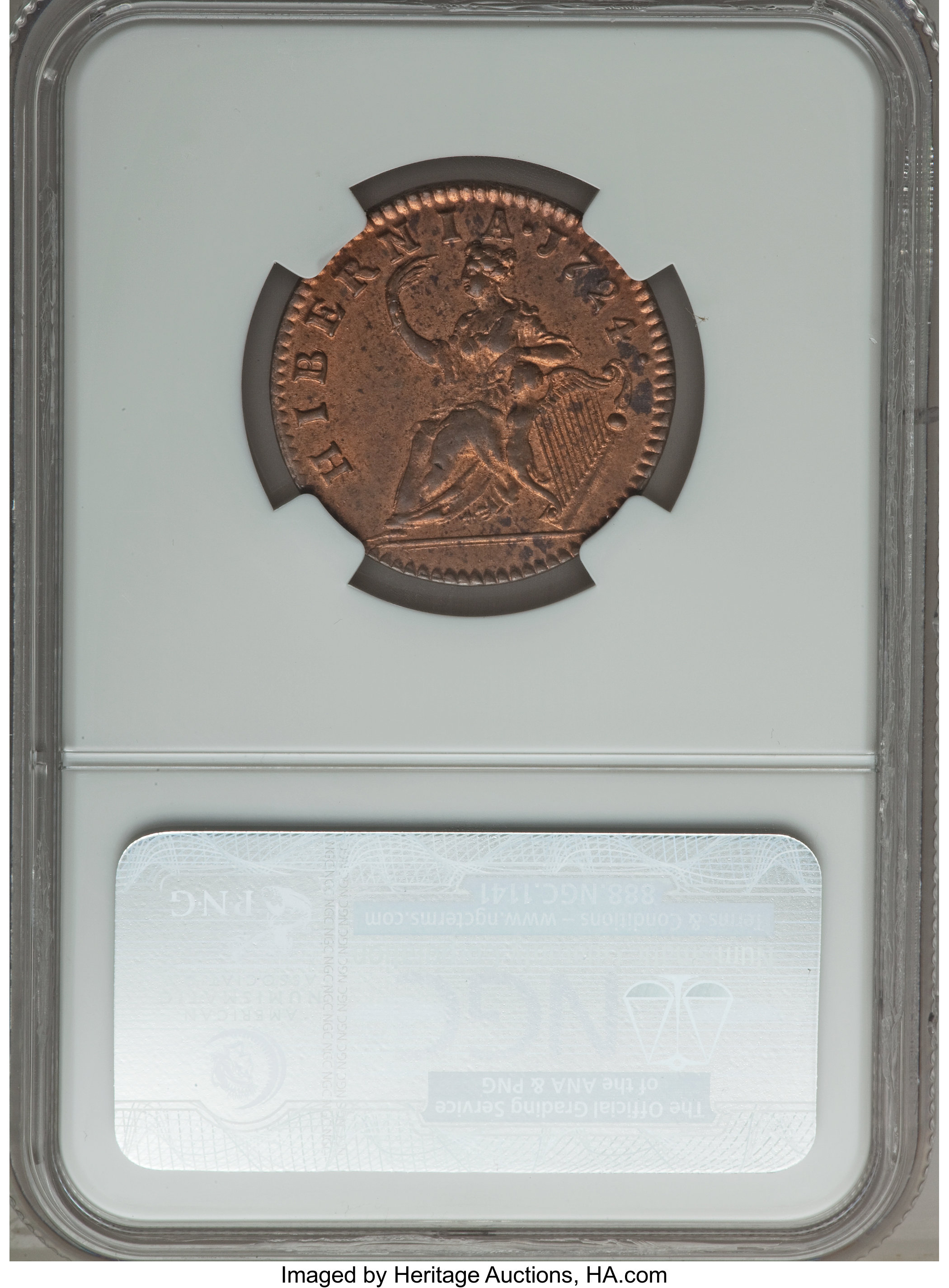 image for: 1724 1/2P Hibernia Halfpenny MS64 Red NGC. M. 4.51-K.4, W-13690, R.2....