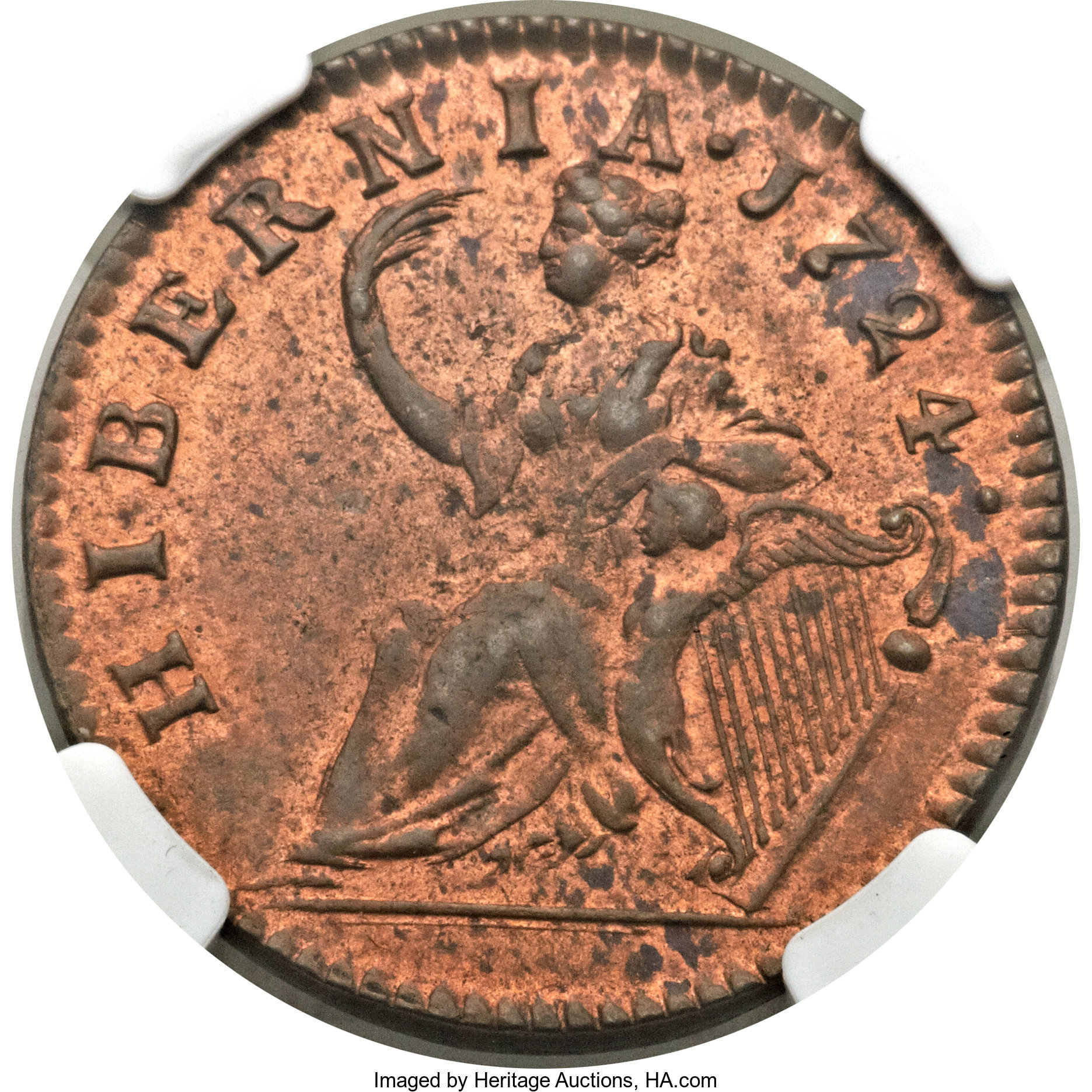 image for: 1724 1/2P Hibernia Halfpenny MS64 Red NGC. M. 4.51-K.4, W-13690, R.2....