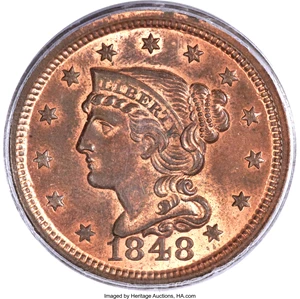 image for: 1848 1C MS65 Red and Brown PCGS. CAC. N-35, R.1....