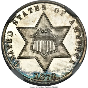 image for: 1870 3CS PR67 Cameo NGC....