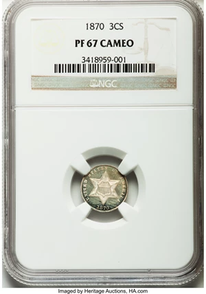 image for: 1870 3CS PR67 Cameo NGC....