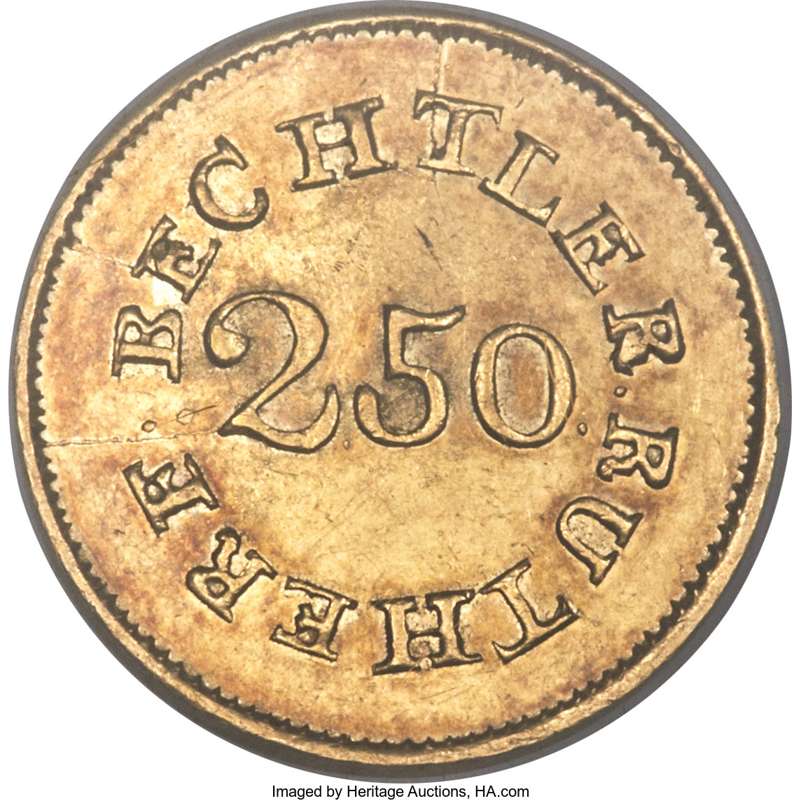 image for: (1837-42) $2 1/2 C. Bechtler Quarter Eagle, 67G. 21C. MS62 PCGS. K-10, R.5....