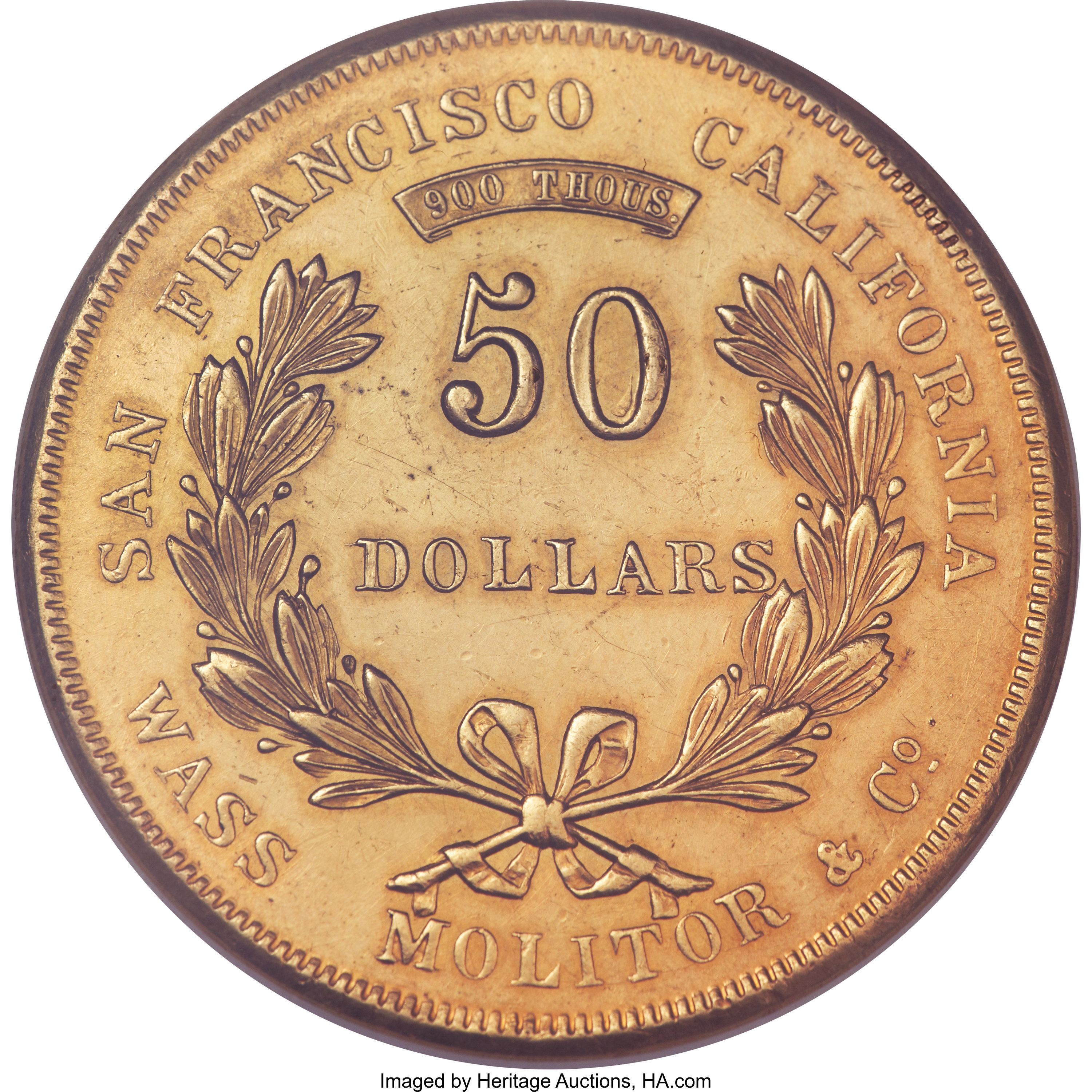 image for: 1855 $50 Wass Molitor Fifty Dollar MS63 NGC. K-9, R.5....