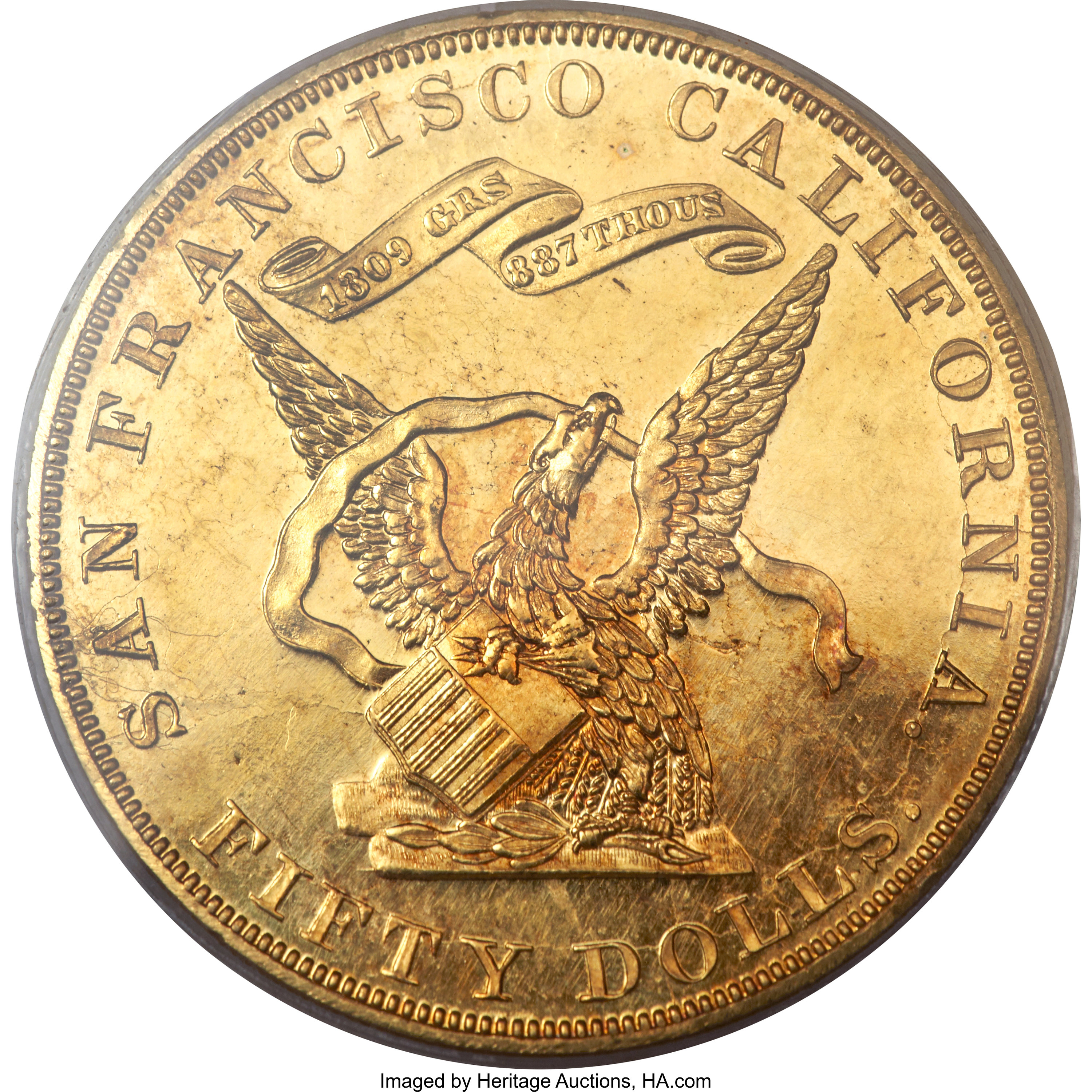 image for: 1855 $50 Kellogg & Co. Fifty Dollar PR64 Cameo PCGS. K-4, R.7....