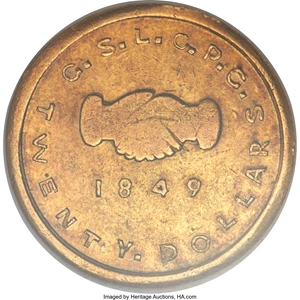 image for: 1849 $20 Mormon Twenty Dollar MS62 NGC. K-4, R.6....