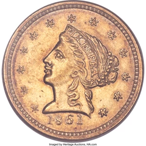 image for: 1861 $2 1/2 Clark, Gruber & Co. Quarter Eagle MS63 PCGS. K-5a, R.4. ...