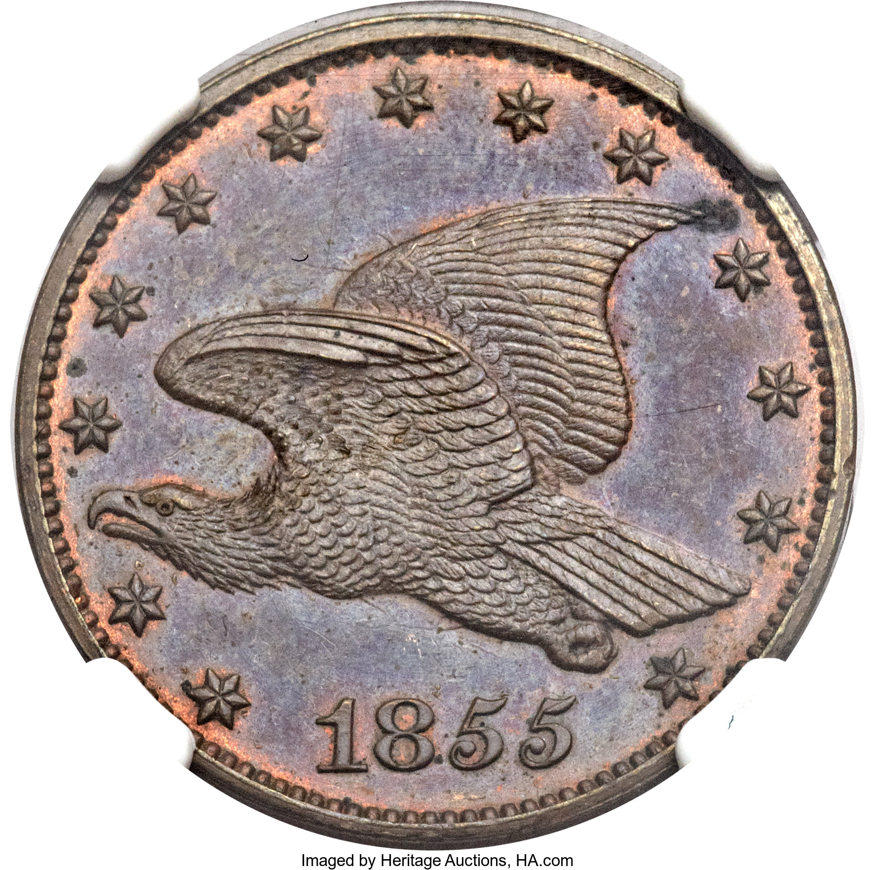 image for: 1855 P1C Flying Eagle Cent, Judd-167 Original, Pollock-193, R.5, PR64 Red and Brown NGC....