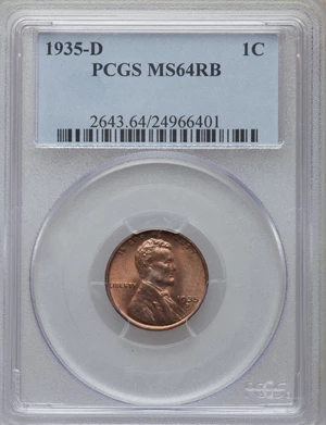 image for: 1935-D 1C MS64 Red and Brown PCGS. PCGS Population (41/53). NGC Census: (14/135). Mintage: 47,000,000. Numismedia Wsl. Pric...