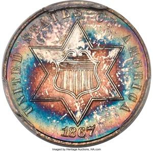 image for: 1867 3CS MS68 PCGS....