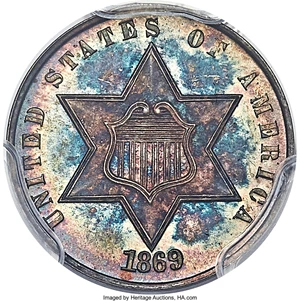 image for: 1869 3CS MS68 PCGS....