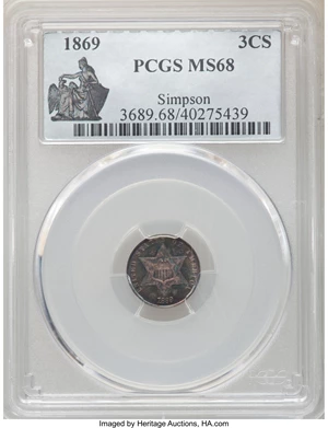 image for: 1869 3CS MS68 PCGS....