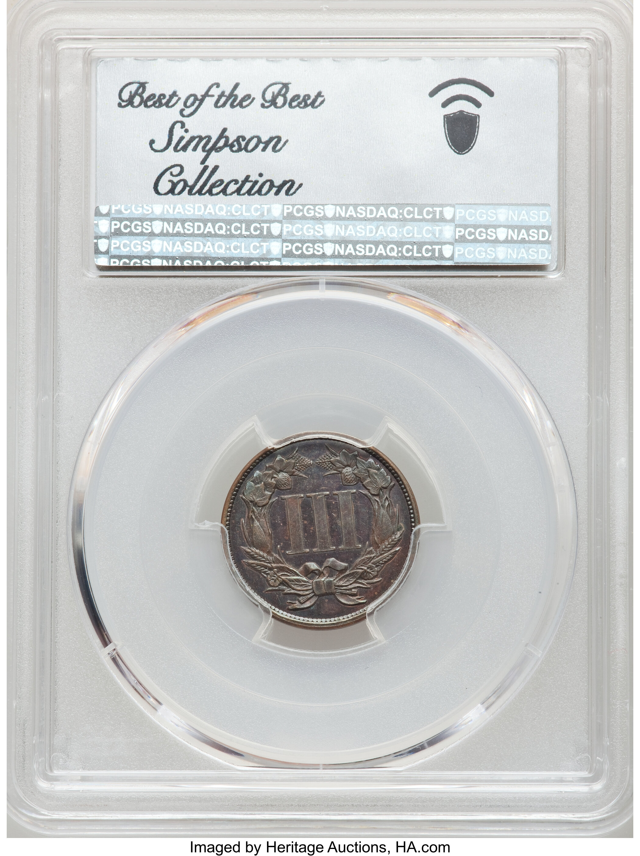 image for: 1868 3C Three Cent Nickel, Judd-616, Pollock-682, High R.6, PR64 Brown PCGS....