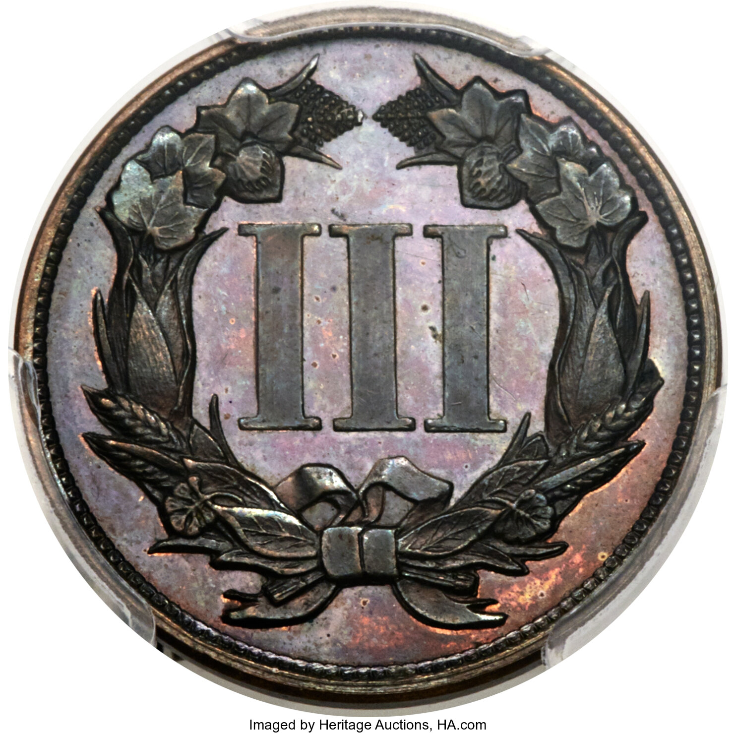 image for: 1868 3C Three Cent Nickel, Judd-616, Pollock-682, High R.6, PR64 Brown PCGS....