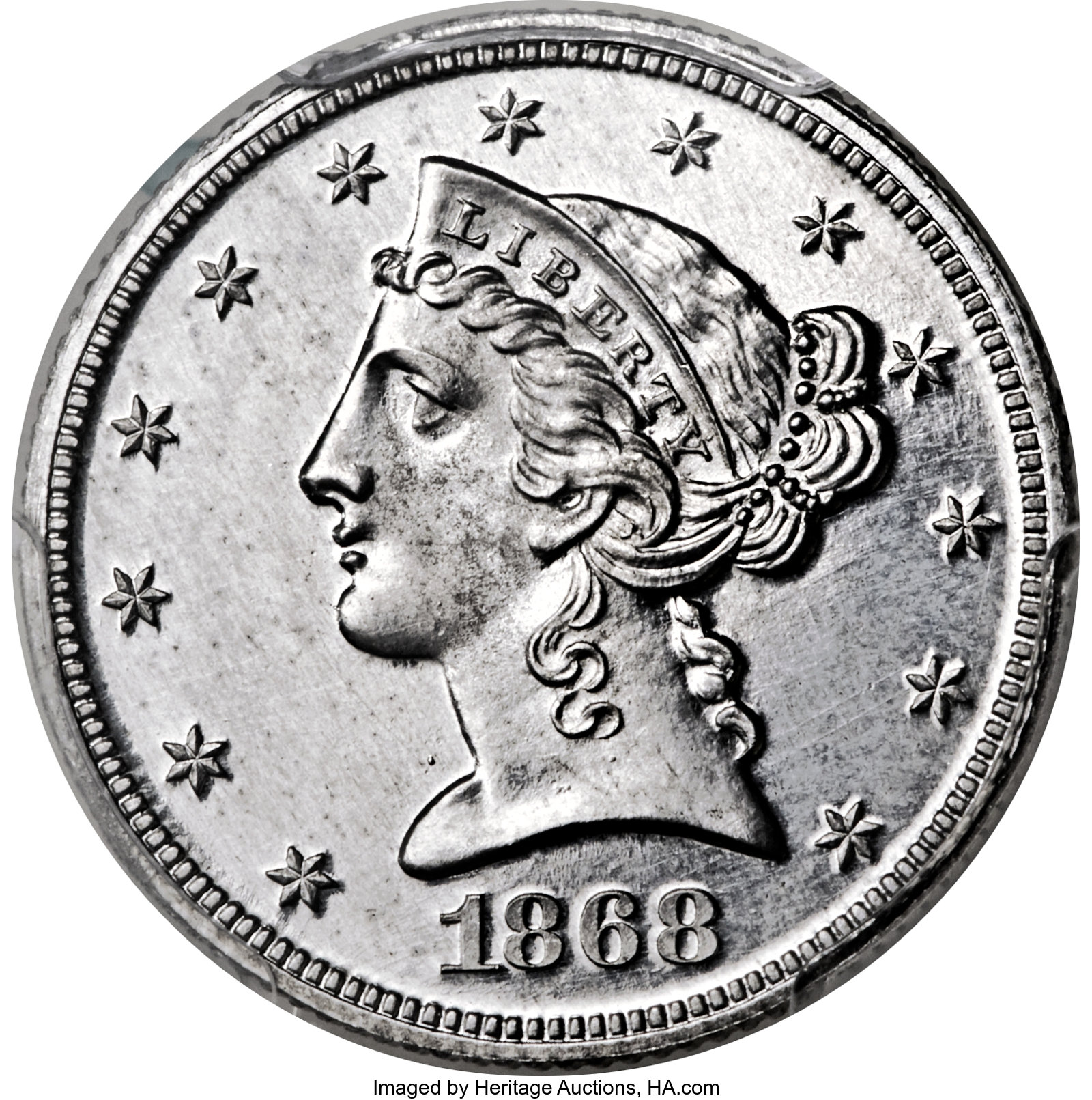 image for: 1868 $5 Five Dollar, Judd-660, Pollock-733, Low R.7, PR64+ PCGS....