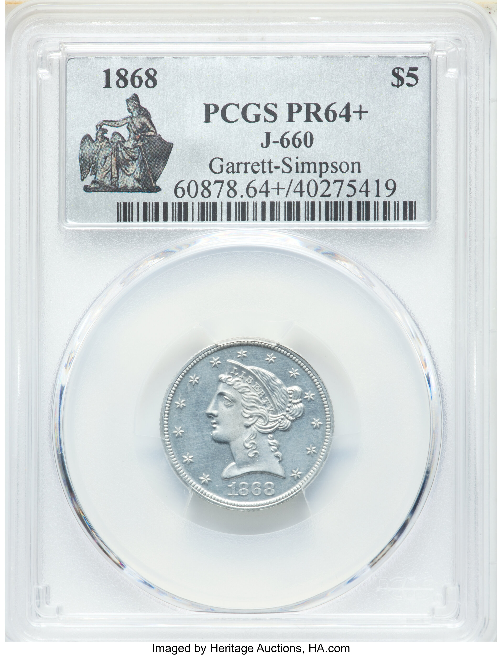 image for: 1868 $5 Five Dollar, Judd-660, Pollock-733, Low R.7, PR64+ PCGS....