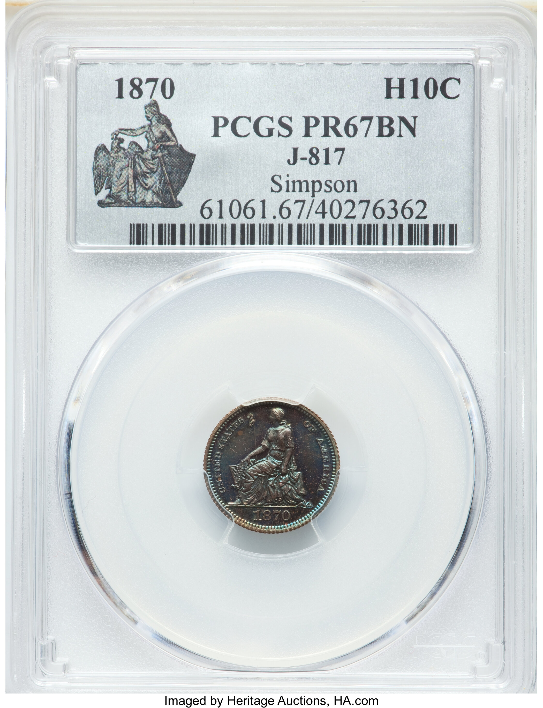 image for: 1870 H10C Half Dime, Judd-817, Pollock-906, High R.6, PR67 Brown PCGS....