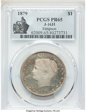 image for: 1879 $1 Goloid Metric Dollar, Judd-1631, Pollock-1828, Low R.7, PR65 PCGS....