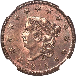 image for: 1816 1C N-2, R.1, MS64 Red and Brown NGC. CAC....