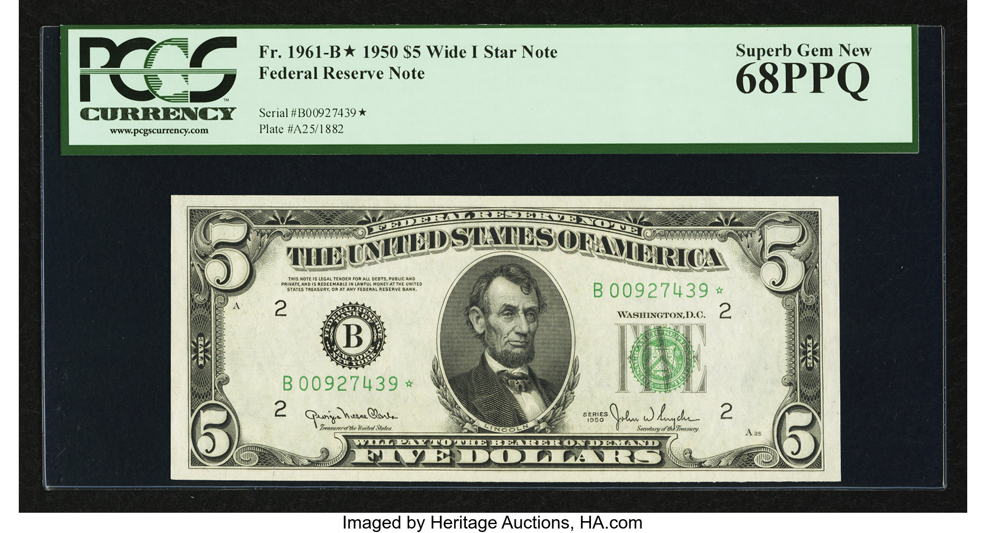 image for: Top Pop Fr. 1961-B* $5 1950 Federal Reserve Note. PCGS Superb Gem New 68PPQ....