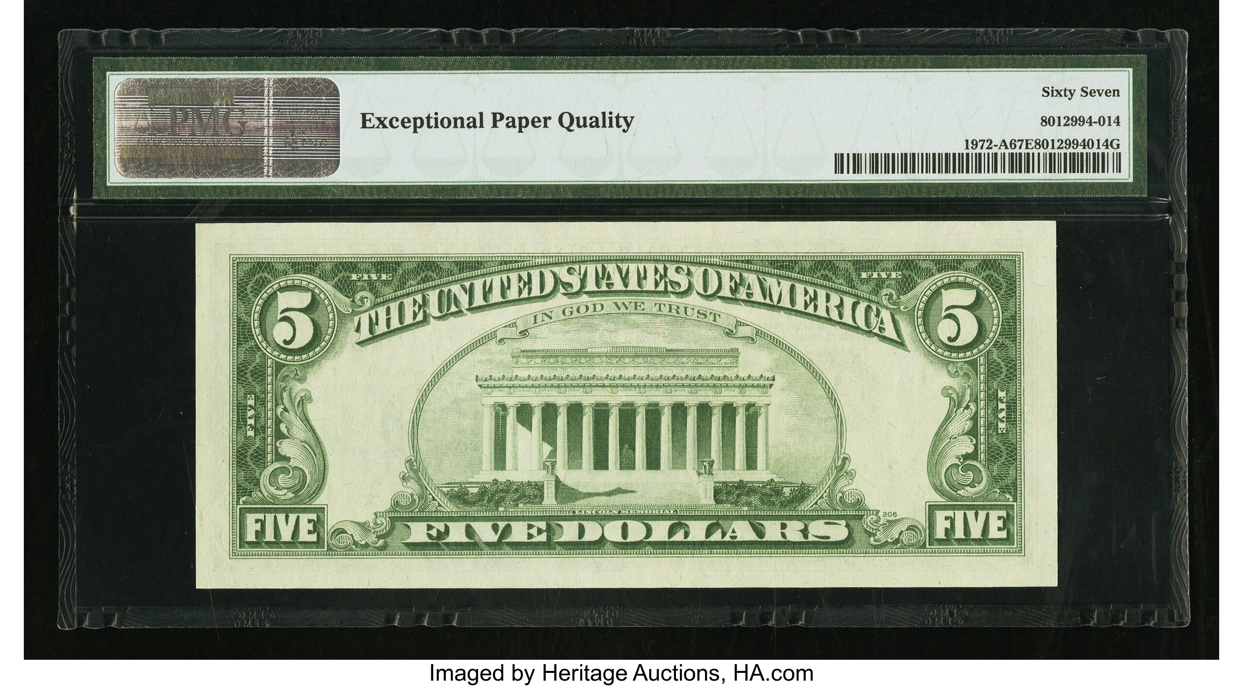 image for: Fr. 1972-A $5 1969C Federal Reserve Note. PMG Superb Gem Unc 67 EPQ....