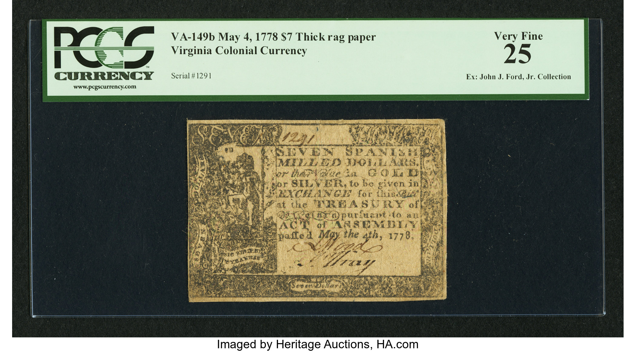 image for: Virginia May 4, 1778 (Printed Date) $7 PCGS Very Fine 25....