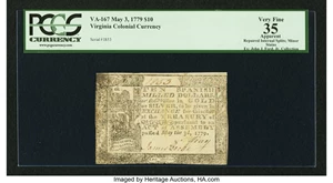 image for: Virginia May 3, 1779 $10 PCGS Apparent Very Fine 35....