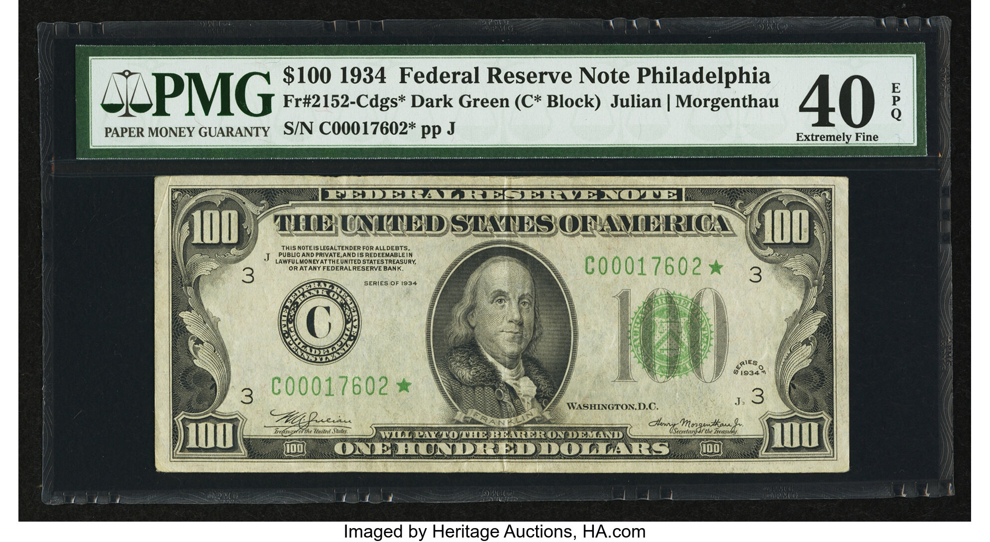image for: Fr. 2152-C* $100 1934 Federal Reserve Note. PMG Extremely Fine 40 EPQ....