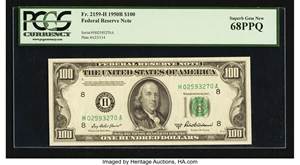 image for: Fr. 2159-H $100 1950B Federal Reserve Note. PCGS Superb Gem New 68PPQ....