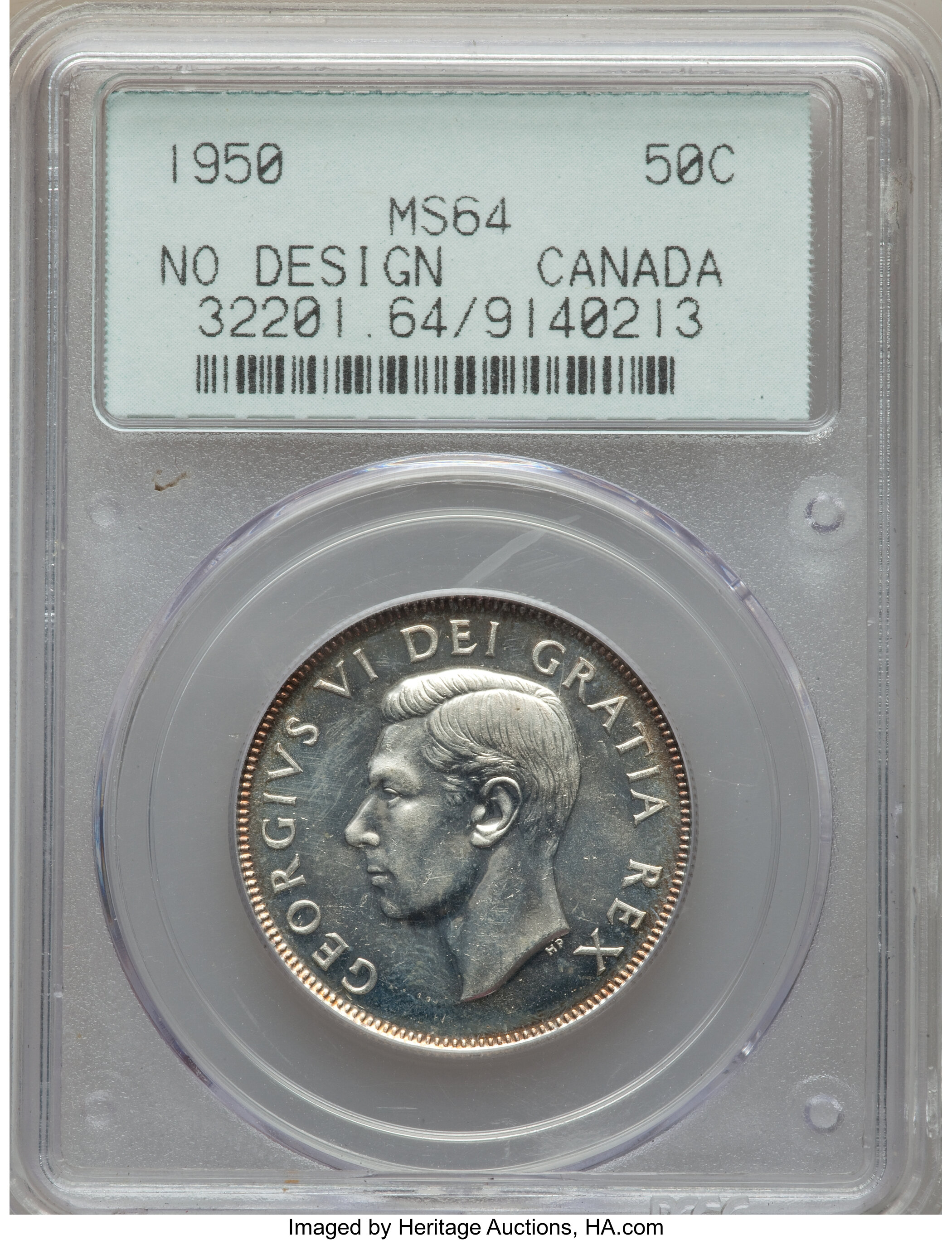 image for: George VI "No Design in 0" 50 Cents 1950 MS64 PCGS