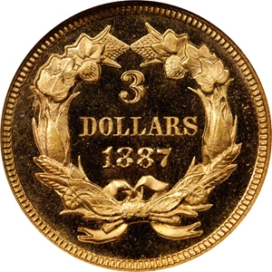 image for: 1887 Three-Dollar Gold Piece. Proof-67 Ultra Cameo (NGC).
