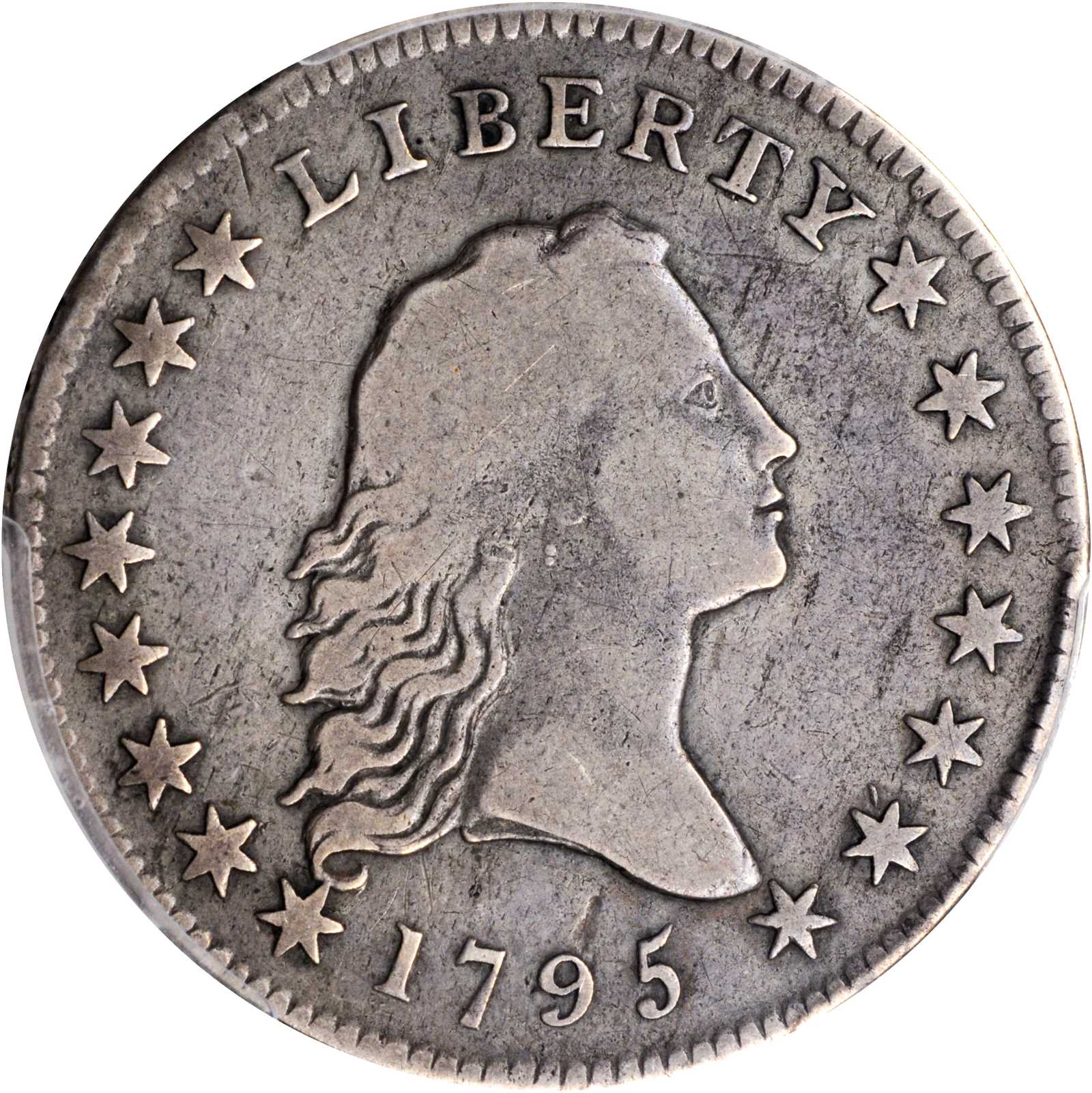 image for: 1795 Flowing Hair Half Dollar. O-128. Rarity-5+. Small Head, Two Leaves. Fine-15 (PCGS).