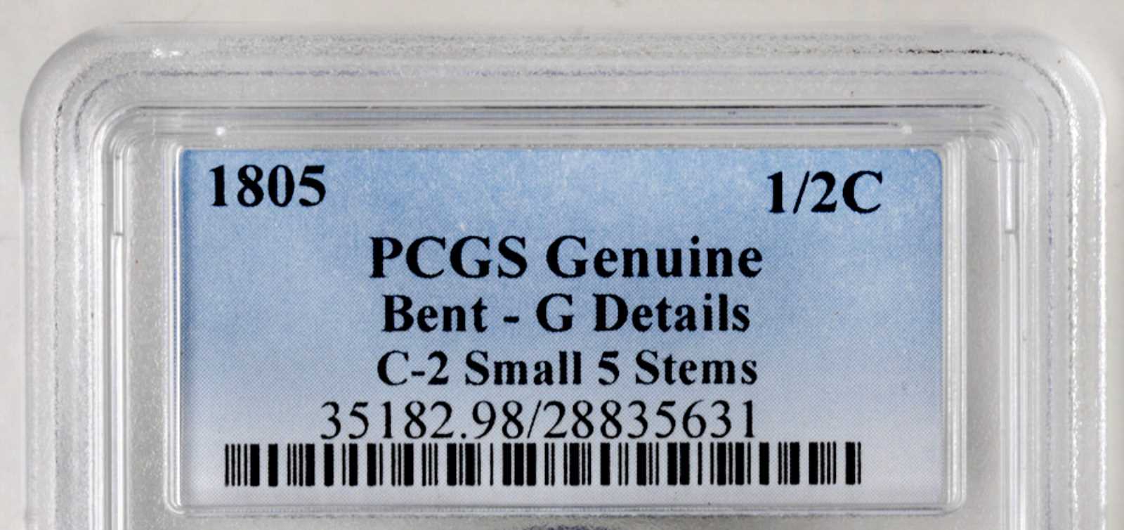 image for: 1805 Draped Bust Half Cent. C-2. Rarity-6-. Small 5, Stems. Good Details--Bent (PCGS).