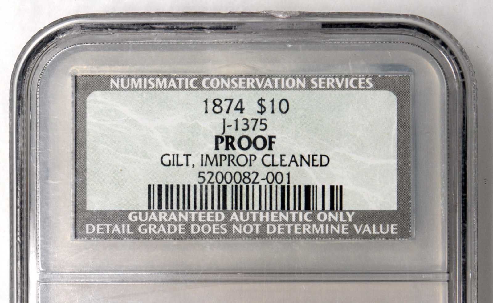 image for: 1874 Pattern Bickford Eagle. Judd-1375 Gilt, Pollock-1520. Rarity-7-. Gilt Copper. Plain Edge. Proof--Improperly Cleaned (NCS).