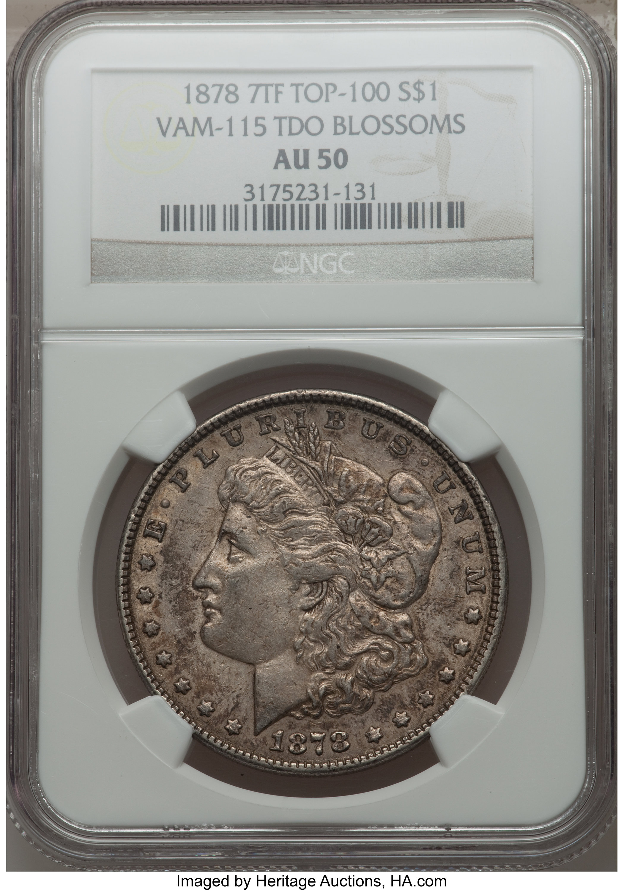 1878 7TF $1 VAM-115, Tripled Blossoms AU50 NGC. TOP-100. NGC Census: (0/0). PCGS Population (9/25)....