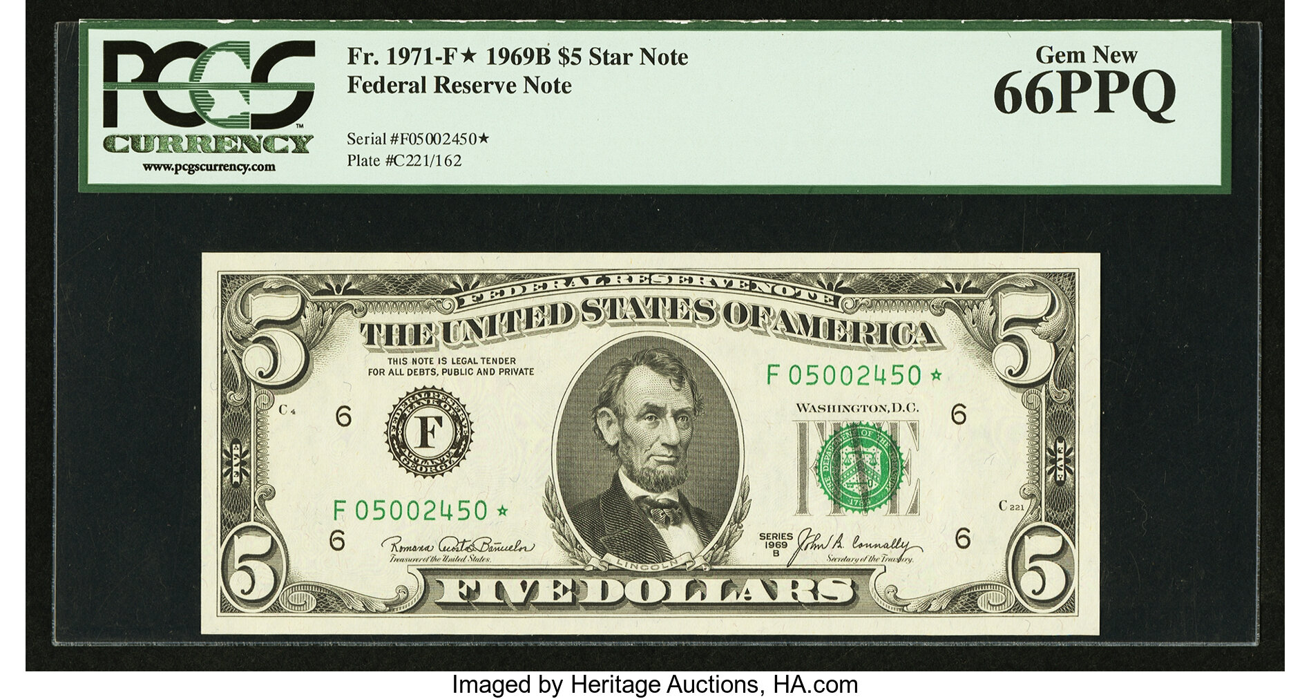 image for: Fr. 1971-F* $5 1969B Federal Reserve Note. PCGS Gem New 66PPQ....