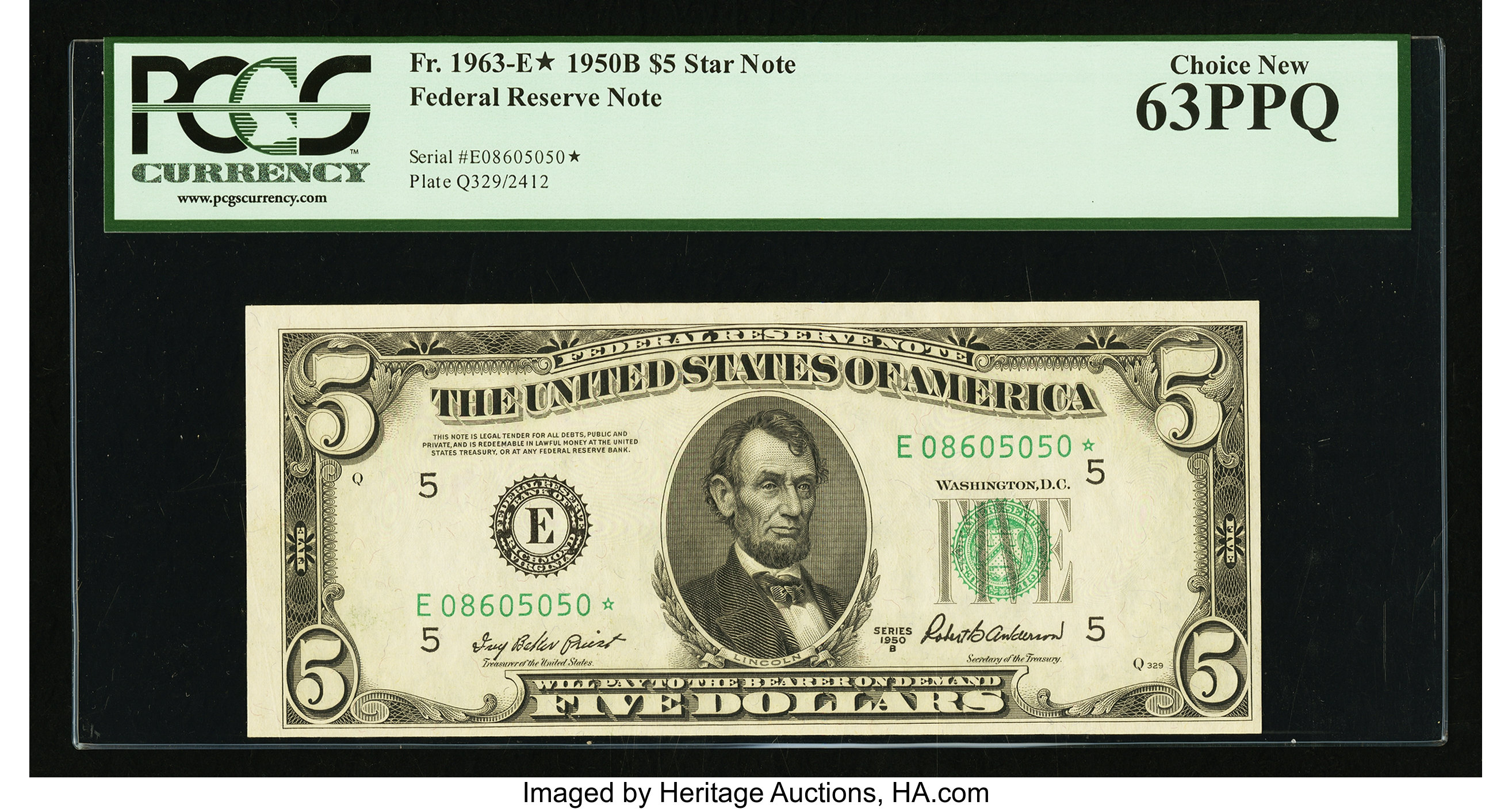 image for: Fr. 1963-E* $5 1950B Federal Reserve Star Note. PCGS Choice New 63PPQ....