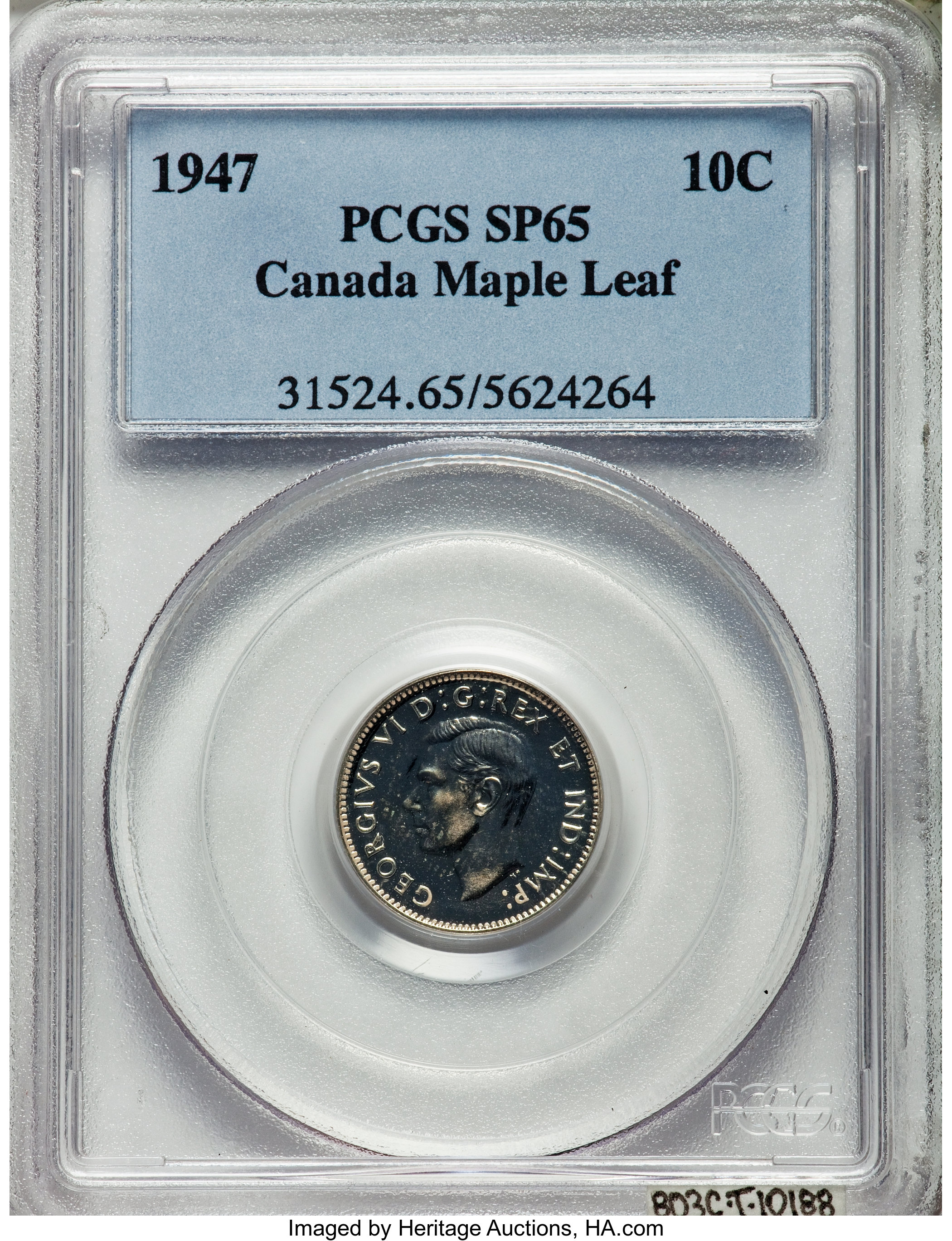 image for: George VI "Maple Leaf" Specimen 10 Cents 1947 SP65 PCGS