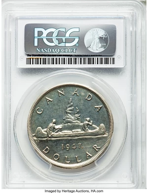 image for: George VI "Maple Leaf" Specimen Dollar 1947 UNC Details (Filed Rims) PCGS