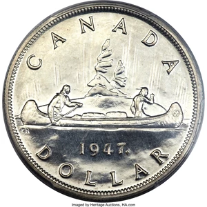 image for: George VI "Maple Leaf" Specimen Dollar 1947 UNC Details (Filed Rims) PCGS